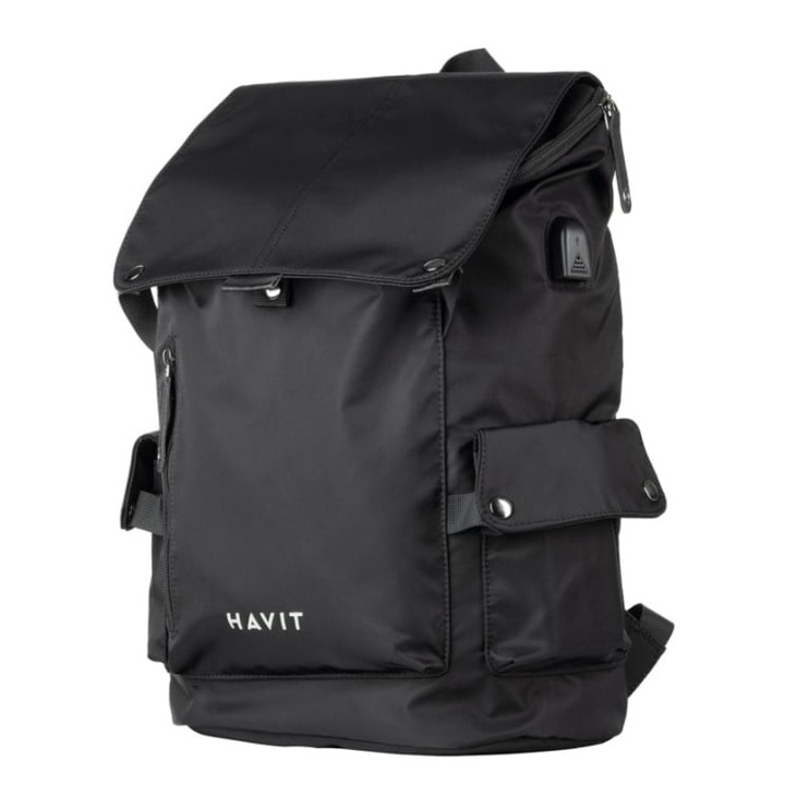 HAVIT H0033 Laptop hátizsák, Vízálló, Ütésálló, USB port, 300x160x450 mm, Fekete