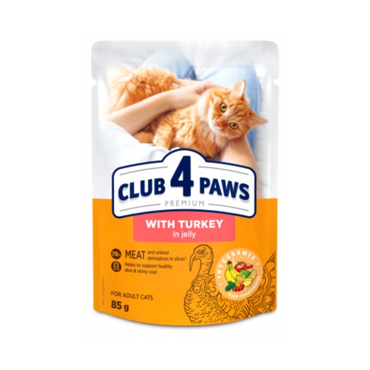 Hrana umeda completa Club 4 Paws pentru pisici - Curcan in jeleu, 24x85g