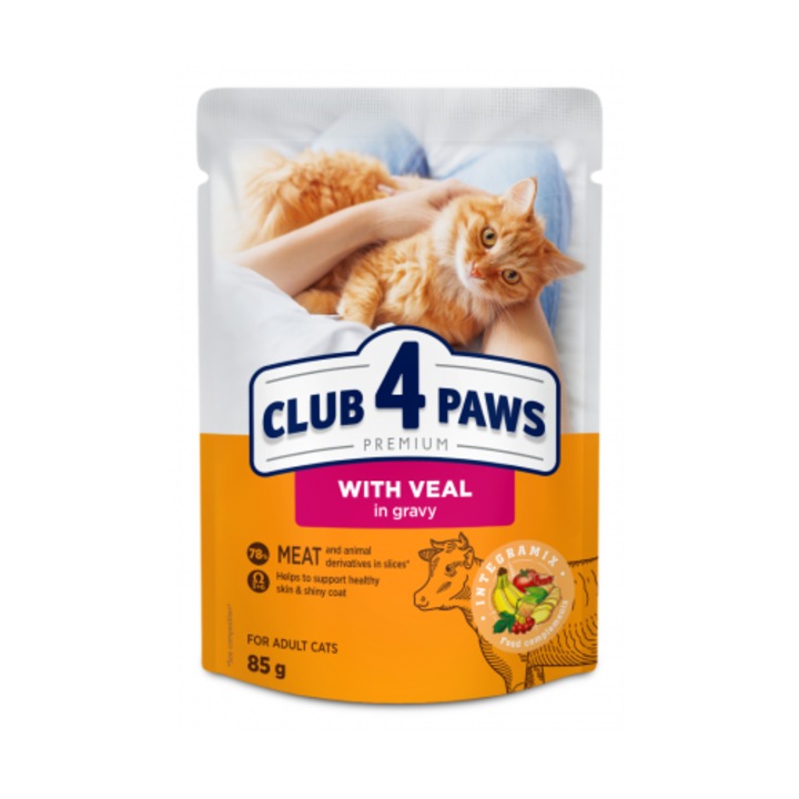Hrana umeda completa Club 4 Paws pentru pisici adulte - Vitel in sos, 24x85g