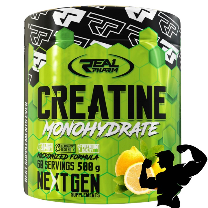 Creatina Monohidrata Real Pharm, Pudra 500g, Creapure, Creatine Monohidratata pentru masa musculara, Lamaie