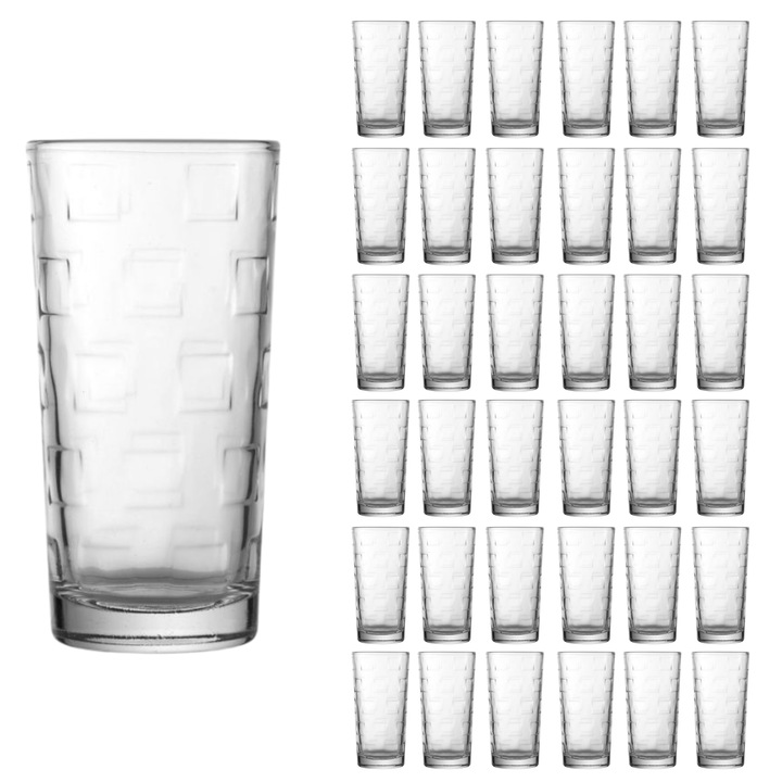 Set 36 Pahare Uniglass Kyvos, Model cuburi, Pahar apa fara picior, Sticla Termorezistenta, 245 ml