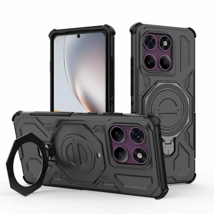 Калъф за Motorola Edge 60 Pro Carbon Shield PRO с въртящ се на 360 градуса пръстен, съвместим с Magsafe, противоударен, първокласно качество, Daden, черен