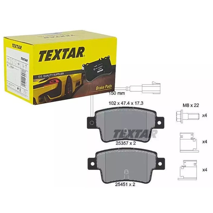 Fékbetét készlet, Textar, Fiat Punto 1,4 12-höz, érzékelővel, 102x47,4x17,3mm