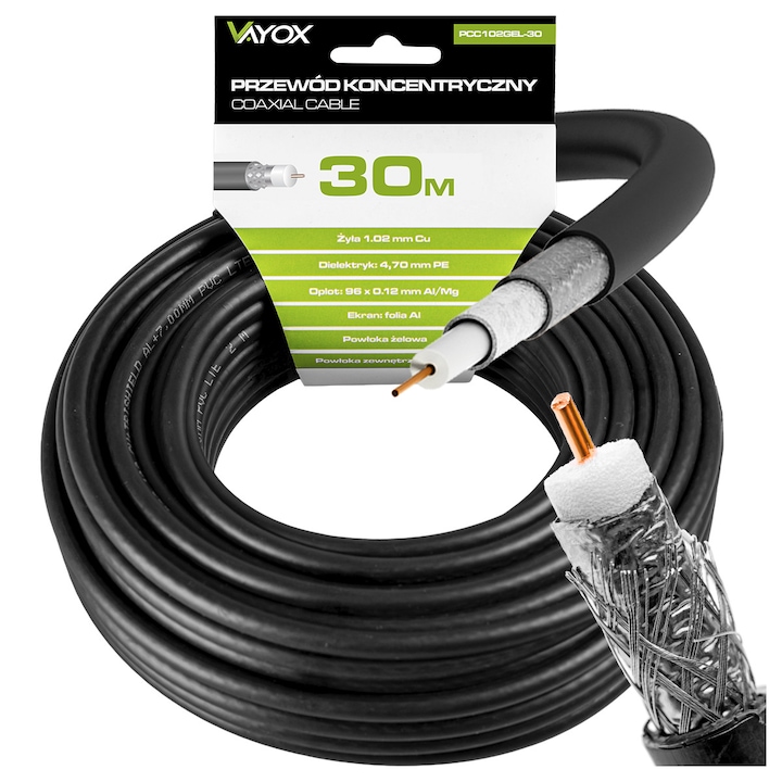 Cablu antena TV coaxial cu gel Vayox 30m PCC102GEL