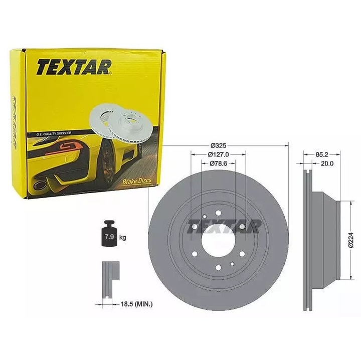 TEXTAR féktárcsa, 325 mm, 20 mm vastagság, 6/8 lyuk, ISUZU ASCENDER-hez