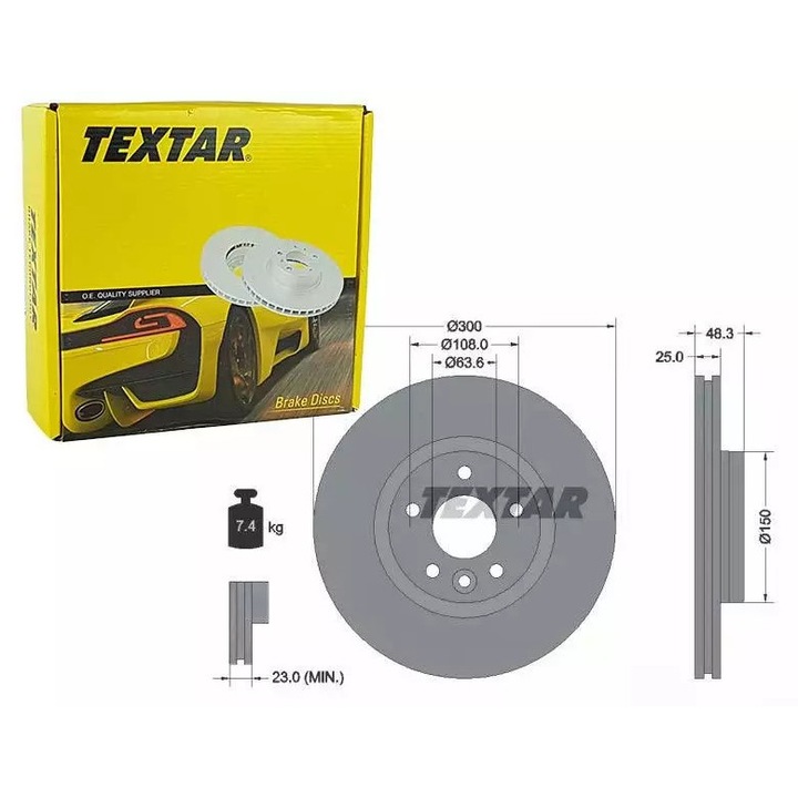 Textar féktárcsa, 300mm, 25mm vastagságú, 5/6 lyukú, VOLVO V40 első 12- modellekhez