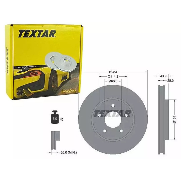 TEXTAR féktárcsa, szellőztetett, 28mm, 283mm, Nissan Leaf/NV200-hez, 5 darabos készlet