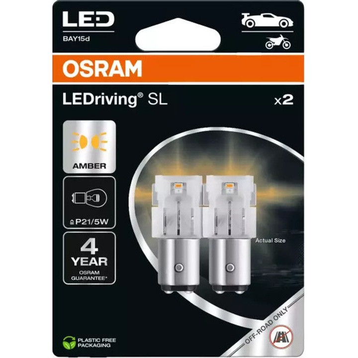 Becuri LED Osram P21/5W, 2 bucati, BAY15d, 12V, 1.50W, culoare chihlimbar
