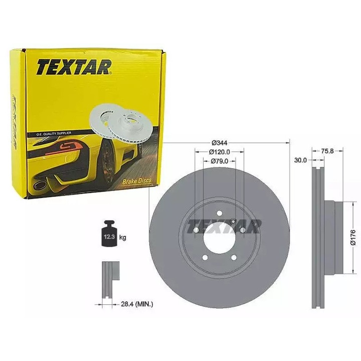 Textar féktárcsa, 344 mm, 30 mm vastagság, 75,8 mm magasság, fékbetét nélkül, személygépjárművekhez