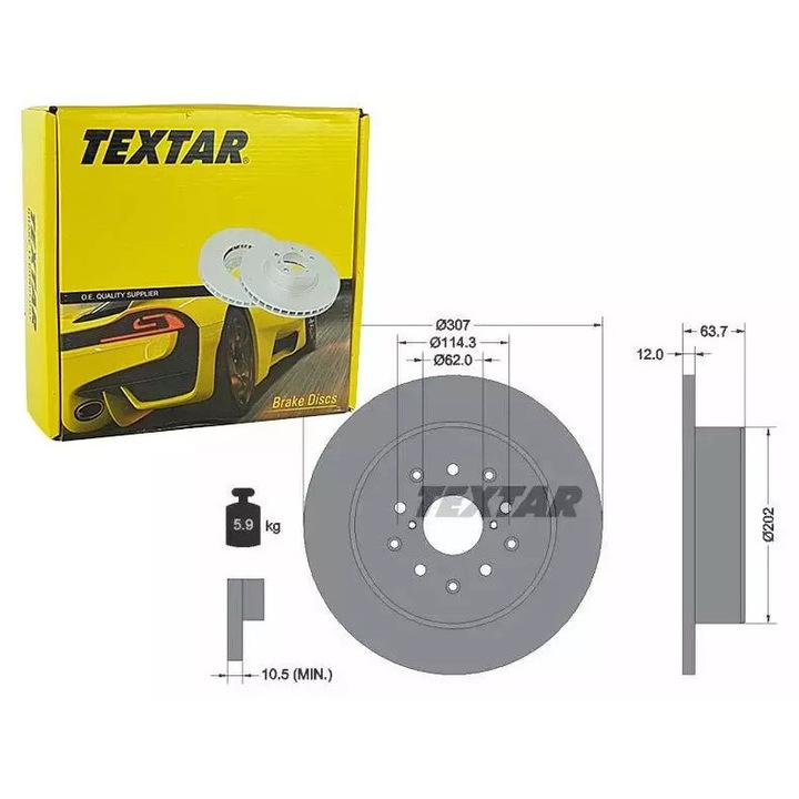TEXTAR féktárcsa Toyota-hoz, Lexus IS modell, 307mm, 12mm, 5,9kg