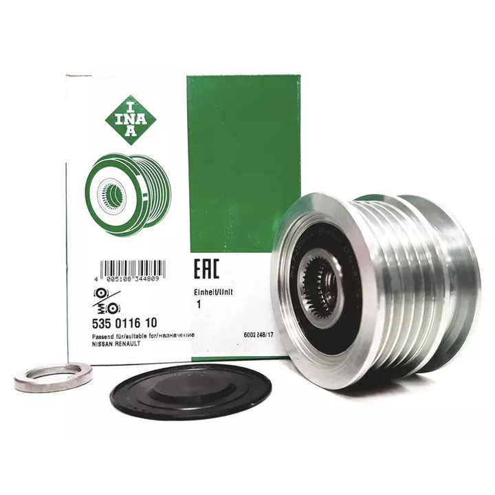 Autóalkatrész, INA, alternátor ékszíjtárcsa 5 horony, 21,5mm, Renault-hoz