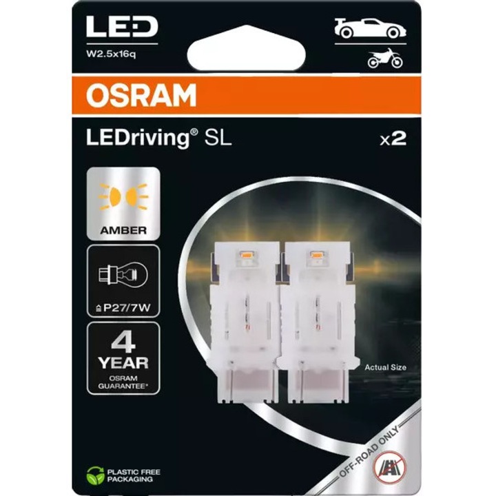 Becuri LED Osram P27/7W, 2 buc, 1.70W, 12V, culoare chihlimbar