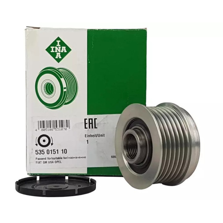 Generátor szabadonfutó, INA, 6 bordás, 39,4mm, 54x17mm