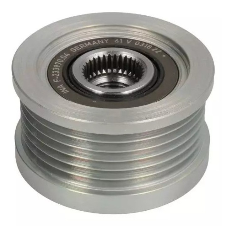 Autóalkatrész, INA, generátor szíjtárcsa Hyundai, 6 horony, 35,6mm, 59,7x17mm