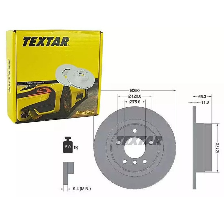 Textar féktárcsa, szellőztetett, 290x66,3mm, hátsó, személygépkocsikhoz
