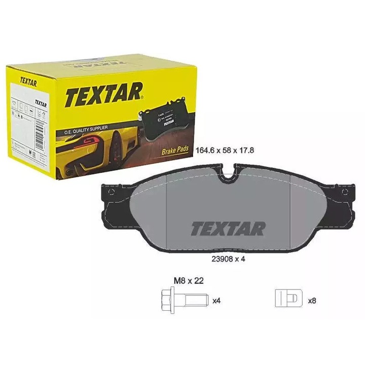 Fékbetétek, Textar, Ruville, Jaguar S-Type 03-hoz, 164,6x58x17,8mm, rögzítőcsavarokkal