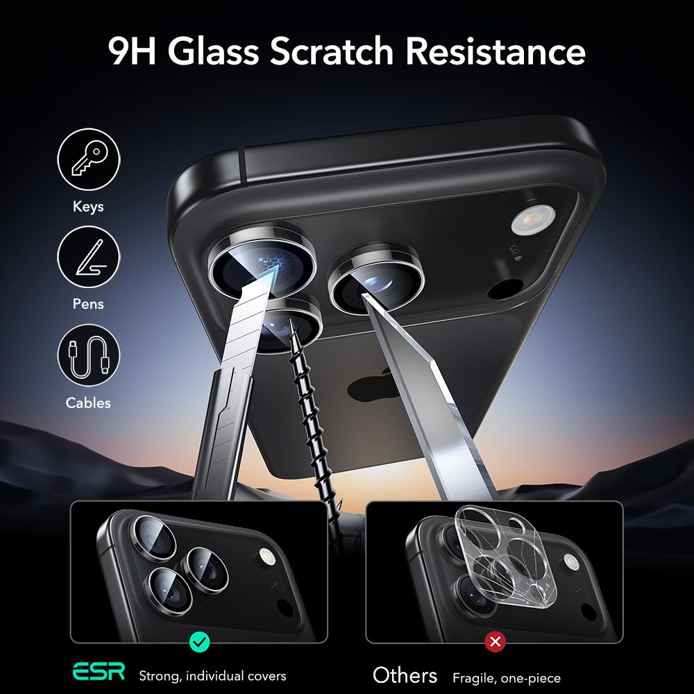 Protectie sticla securizata camera foto ESR Armorite compatibila cu iPhone 14 Pro / Max / 15 Pro / Max / 16 Pro / Max/ 17 Pro / Max, Clear