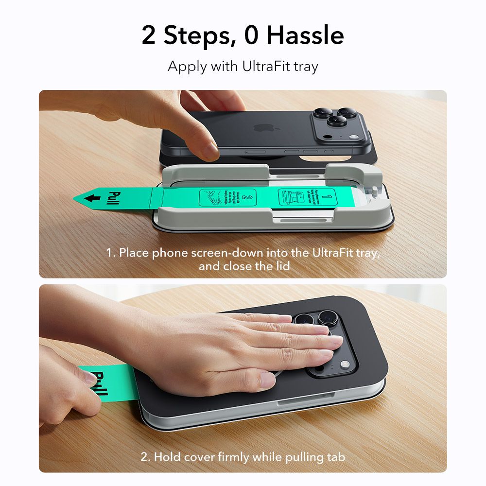 Set 2 folii sticla ESR UltraFit Tempered Glass, Kit montare inclus, compatibila cu iPhone 17 Pro, Transparent