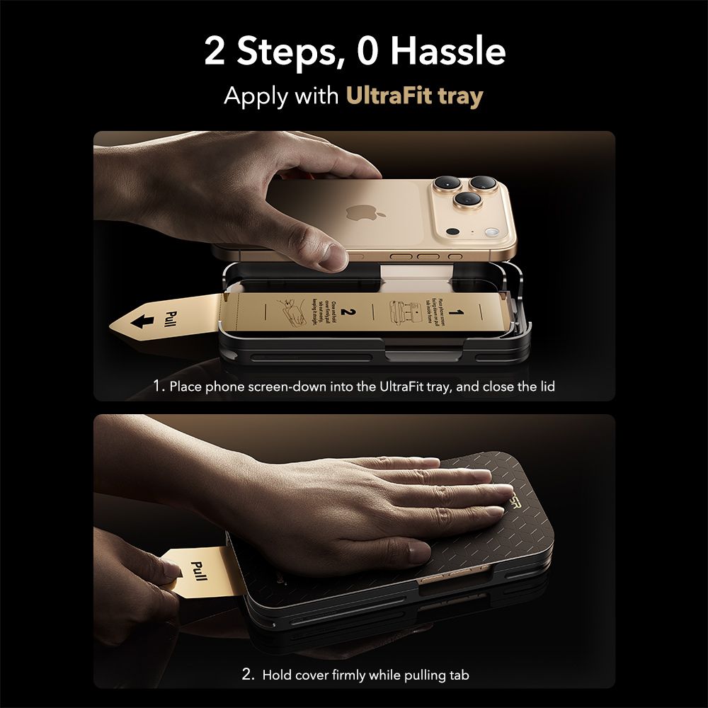 Folie sticla ESR UltraFit Armorite Pro Tempered Glass, Kit montare inclus, compatibila cu iPhone 17 Pro, Negru