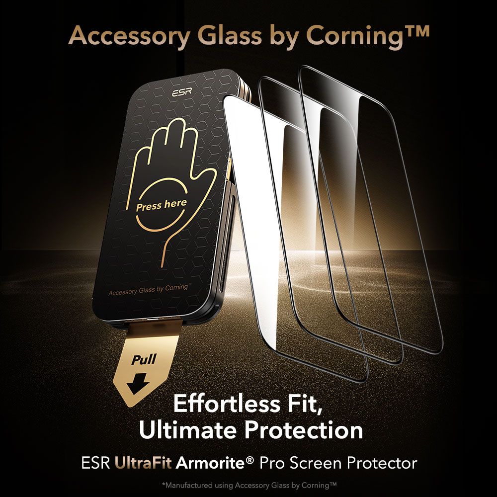Folie sticla ESR UltraFit Armorite Pro Tempered Glass, Kit montare inclus, compatibila cu iPhone 17 Pro, Negru