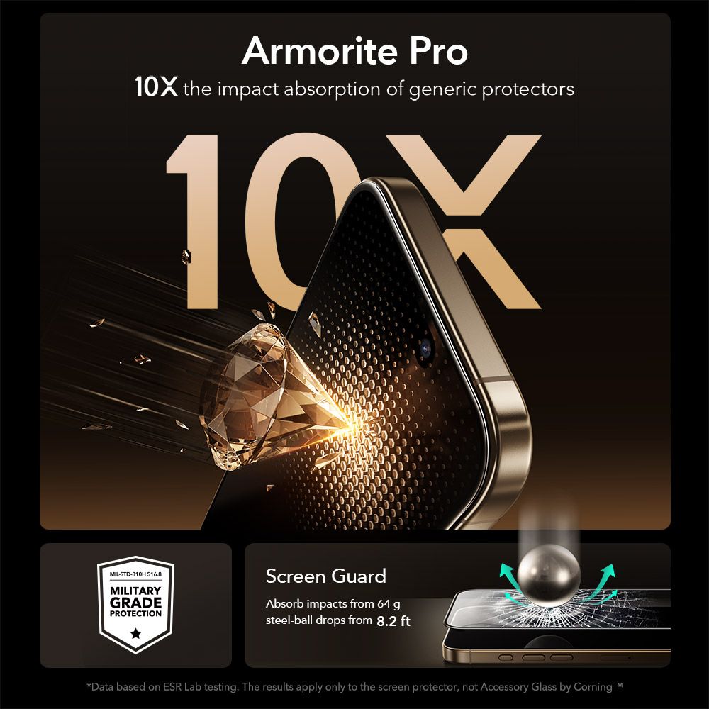 Folie sticla ESR UltraFit Armorite Pro Tempered Glass, Kit montare inclus, compatibila cu iPhone 17 Pro, Negru