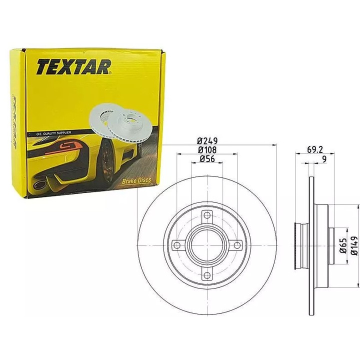 Ruville féktárcsa, 249x9mm, csapággyal, autókhoz, hátsó