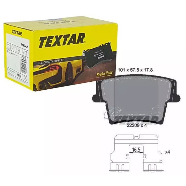 Fékbetétek, Textar, 4 kopásjelzővel, akusztikus érzékelővel, 101.5x57.5x17.8mm, DODGE T. CHALLENGER/CHARGER 3.6-6.4 07- modellekhez