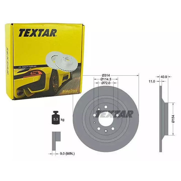 Textar féktárcsa, 314 mm, 11 mm vastagság, 40,9 mm magasság, 5,4 kg, személygépjárművekhez