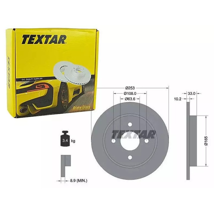 Textar féktárcsa, Ford Focus 98-hoz, 253mm, 10,2mm vastagság, 33mm magasság