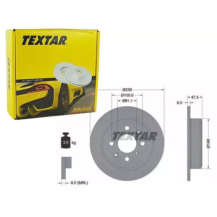 Textar féktárcsa, 239x47,5x9mm, Honda Civic/CRX/Jazz 1.2-1.7 91-08-hoz