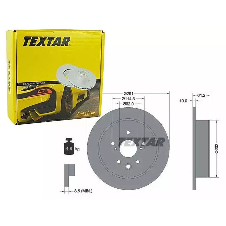 Textar féktárcsa szett Lexus IS 05-höz, 291mm, 10mm vastagság, 4,8kg