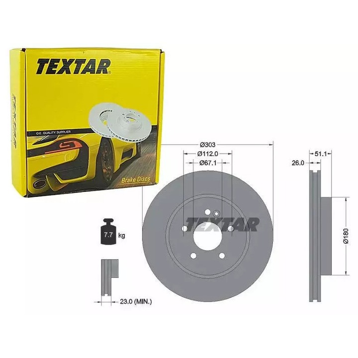Féktárcsa, Textar, 303mm, 25,8mm vastagság, hűtött, Mercedes M (W163) 2.3I-4.3I 02.98-06.05 modellekhez