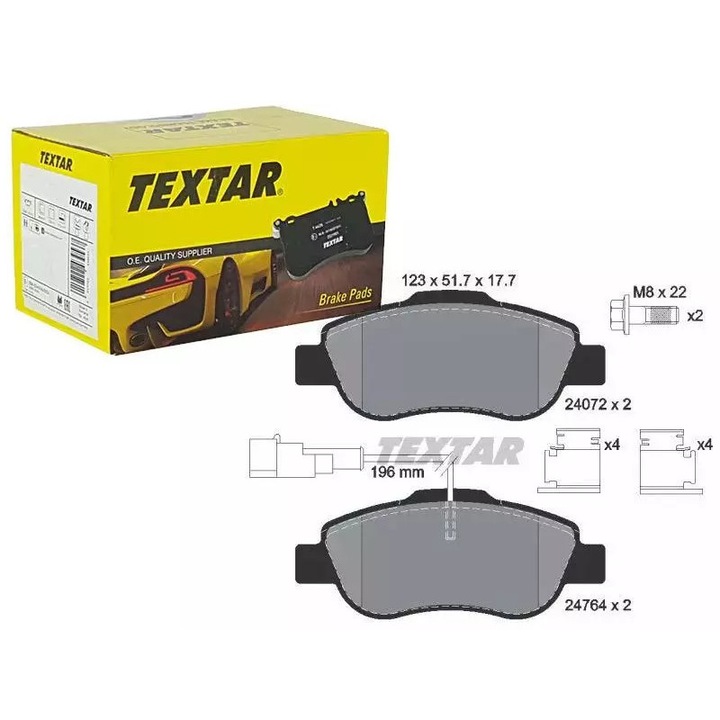TEXTAR fékbetétek Fordhoz, 123x51,7x17,7mm, 2 kopásjelzővel, első