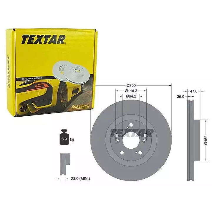 Textar féktárcsa, 300mm, 25mm vastagságú, 5 furatos, HONDA CIVIC 01- TYPE-R-hez