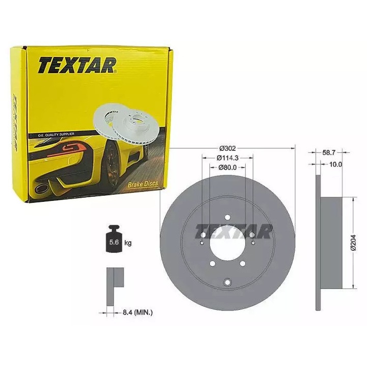 Textar féktárcsa, 302mm, 10mm vastagság, 58.7mm magasság, Mitsubishi Outlander hátsó részére 07-/4007 07-