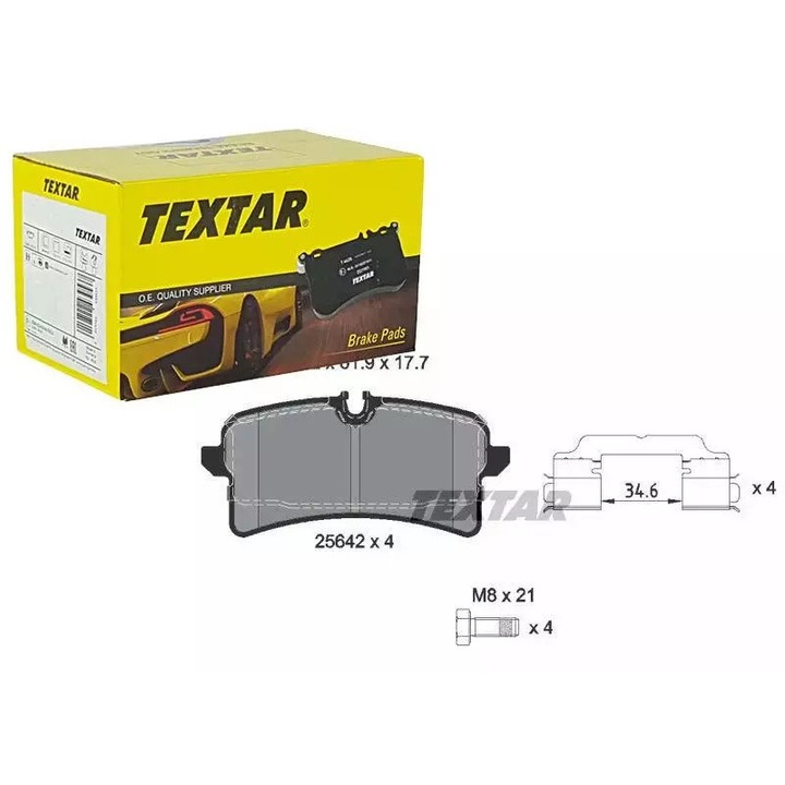 Fékbetét készlet, Textar, Porsche Macan 3.0-3.6 14-hez, 15.2x8.8x8.4cm, hátsó