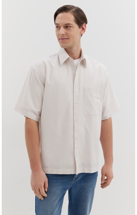 Camasa pentru barbati, WOLCZANKA, croiala lejera, model cu dungi subtiri, bumbac, bej