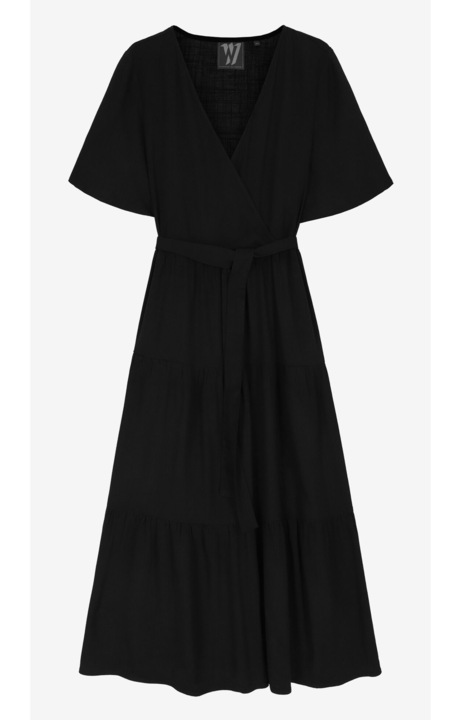 Rochie midi WOLCZANKA, evazata, cu volane, neagra, viscoza, 34 EU