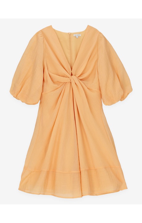 Rochie WOLCZANKA, fusta evazata, legaturi decorative, material fin din amestec de viscoza, Portocaliu