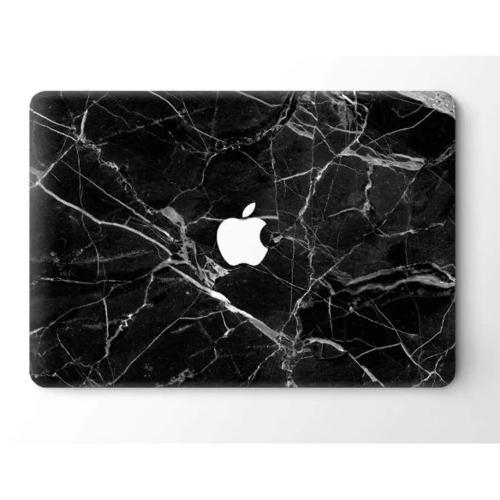 Husa hard-shell, efect marmura pentru MacBook Air 13.6" – protectie premium, Anti-soc, design subtire, nuanta marmura neagra