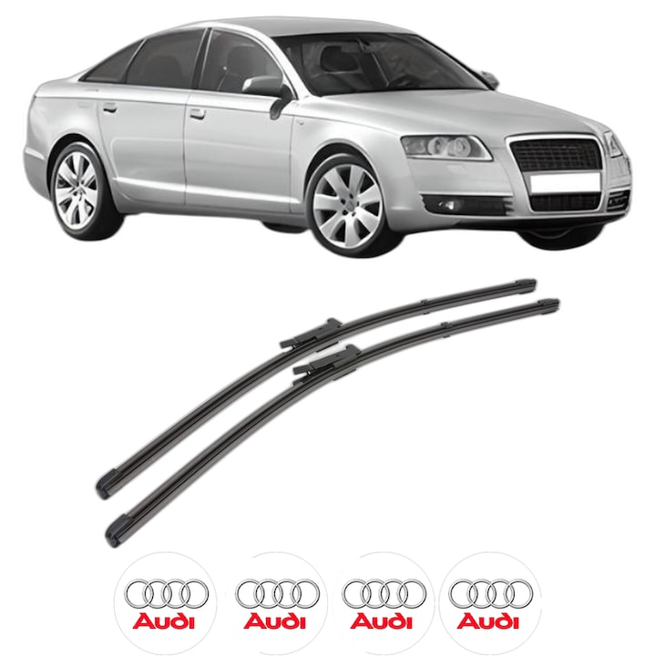 Set stergatoare auto AUDI A6 C6 (4F2) din 2004-2011, pentru parbriz auto, 2 bucati, Valeo Silencio Xtrm, din cauciuc siliconat rezistent, 4 Stickere Auto AUDI