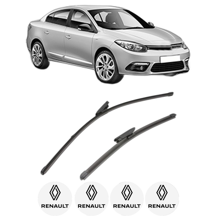 Set stergatoare auto RENAULT FLUENCE (L3_) din 2010-2015, pentru parbriz auto, 2 bucati, Valeo Silencio Xtrm, din cauciuc siliconat rezistent, 4 Stickere Auto RENAULT