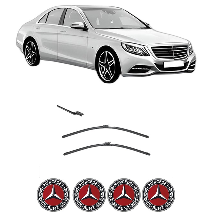 Set stergatoare auto MERCEDES-BENZ S-CLASS (W222, V222, X222) din 2013-2020, pentru parbriz auto, 2 bucati, Valeo AquaBlade, din cauciuc siliconat rezistent, 4 Stickere Auto MERCEDES-BENZ
