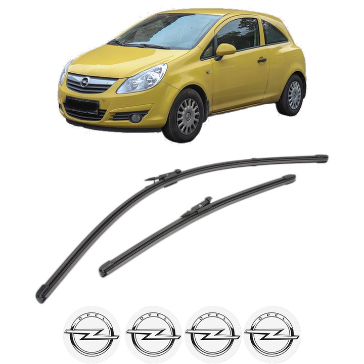 Set stergatoare auto OPEL CORSA D Hatchback Van (S07) din 2006-2014, pentru parbriz auto, 2 bucati, Valeo Silencio Xtrm, din cauciuc siliconat rezistent, 4 Stickere Auto OPEL
