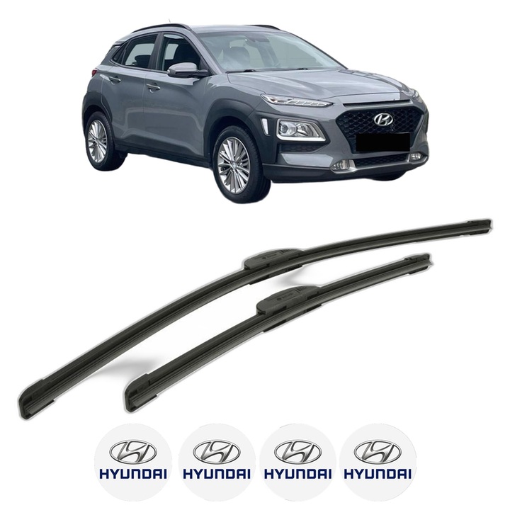 Set stergatoare auto HYUNDAI KONA (OS, OSE, OSI) din 2017-2023, pentru parbriz auto, 2 bucati, Bosch Aerotwin Retrofit, din cauciuc siliconat rezistent, 4 Stickere Auto HYUNDAI