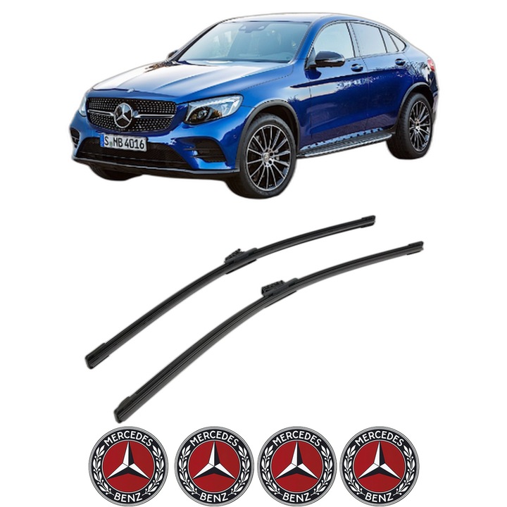 Set stergatoare auto MERCEDES-BENZ GLC Coupe (C253) din 2016-2023, pentru parbriz auto, 2 bucati, Bosch Aerotwin, din cauciuc siliconat rezistent, 4 Stickere Auto MERCEDES-BENZ