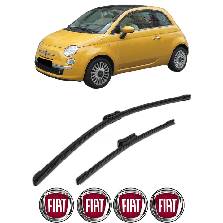Set stergatoare auto FIAT 500 C (312_) din 2009-2020, pentru parbriz auto, 2 bucati, Bosch Aerotwin, din cauciuc siliconat rezistent, 4 Stickere Auto FIAT