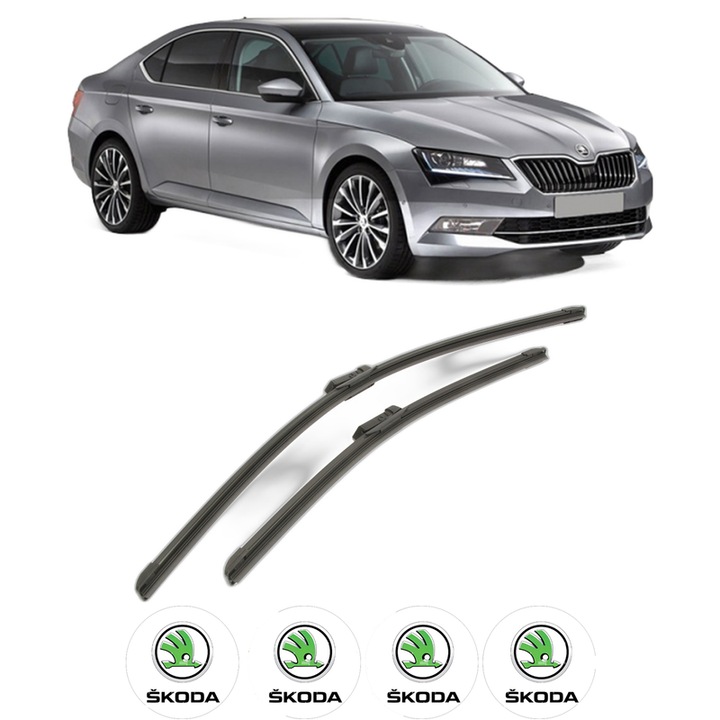 Set stergatoare auto SKODA SUPERB III (3V3) din 2015-2024, pentru parbriz auto, 2 bucati, Bosch Aerotwin, din cauciuc siliconat rezistent, 4 Stickere Auto SKODA