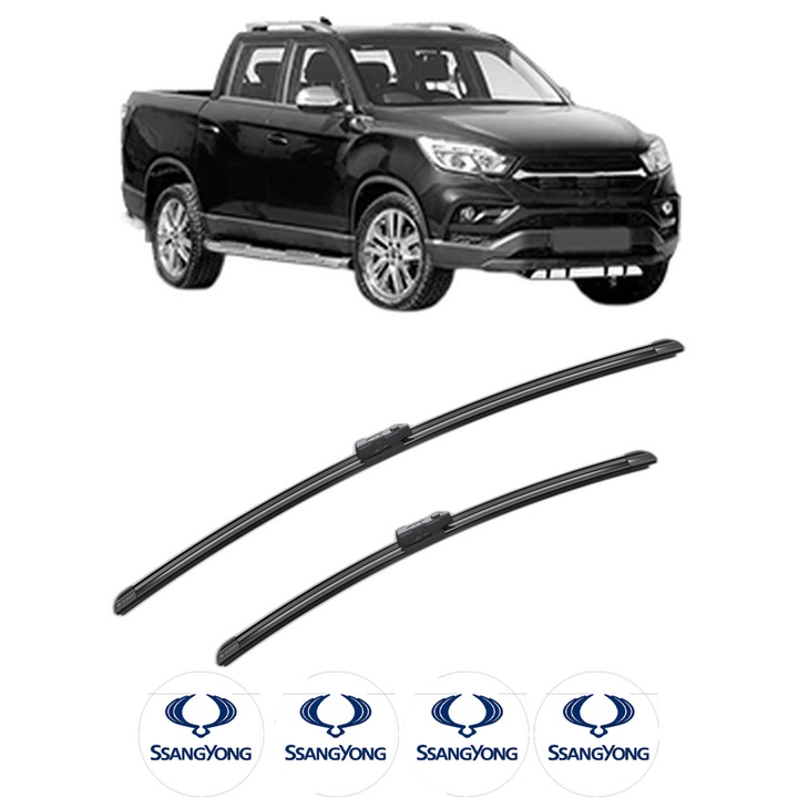 Set stergatoare auto SSANGYONG MUSSO (QK) din 2018, pentru parbriz auto, 2 bucati, Bosch Aerotwin, din cauciuc siliconat rezistent, 4 Stickere Auto SSANGYONG