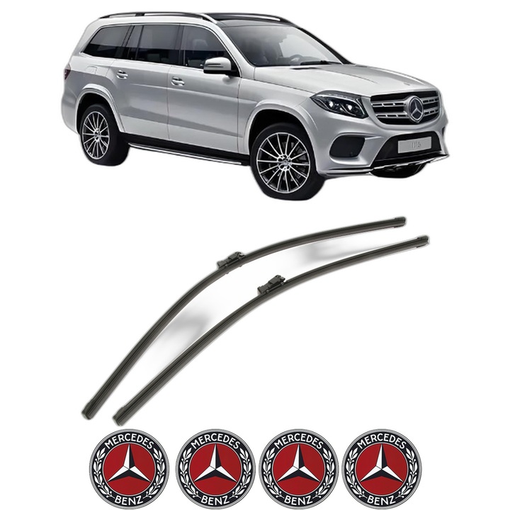 Set stergatoare auto MERCEDES-BENZ GLS (X166) din 2015-2019, pentru parbriz auto, 2 bucati, Bosch Aerotwin, din cauciuc siliconat rezistent, 4 Stickere Auto MERCEDES-BENZ